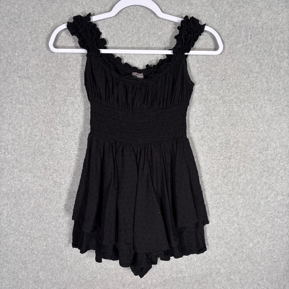Urban Outfitters Romper XS Black Rosie Smocked‎ Tiered Ruffle Milkmaid Corset